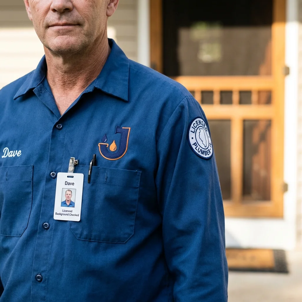 Licensed plumber showing ID badge in Lawrenceburg, KY