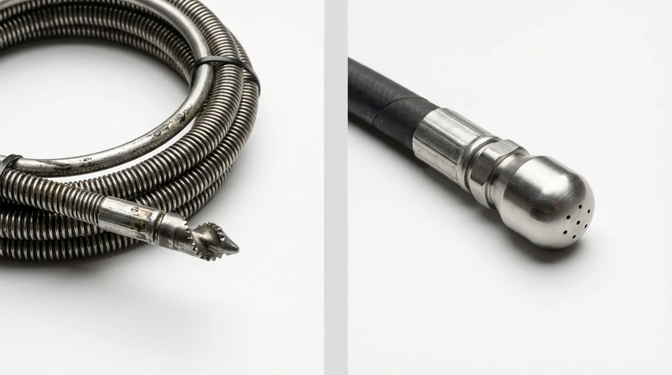 Drain snake cable and hydro jetting nozzle used for drain cleaning in Lawrenceburg, KY