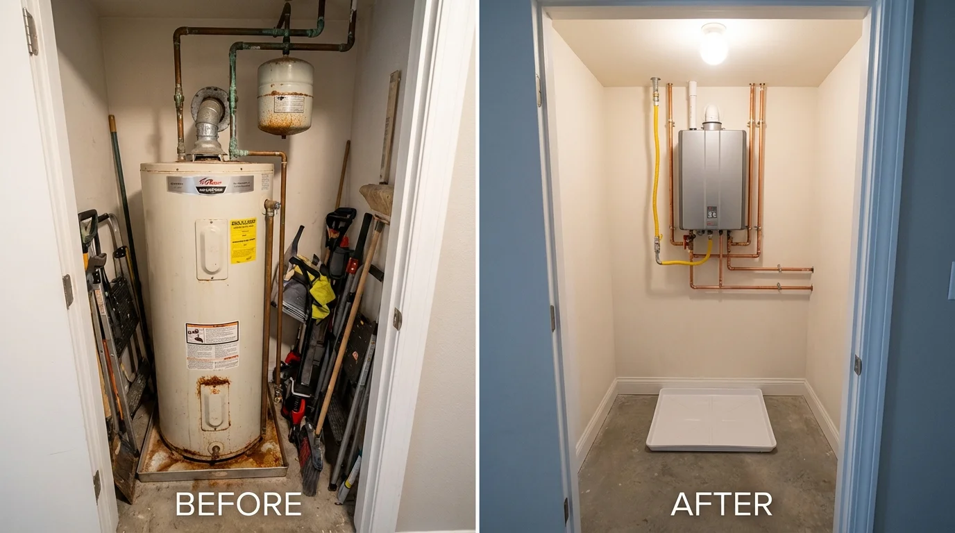 Tank water heater versus wall-mounted tankless unit comparison for Lawrenceburg, KY homeowners